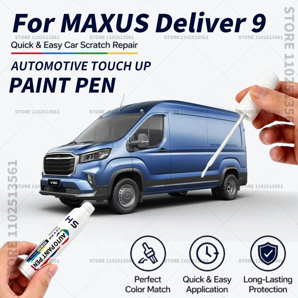 For SAIC MAXUS Deliver 9 Black Quick Dry Car Touch Up Paint Pen Auto Scratch Repair Brush for Paint Chips Scratches and Scuffs