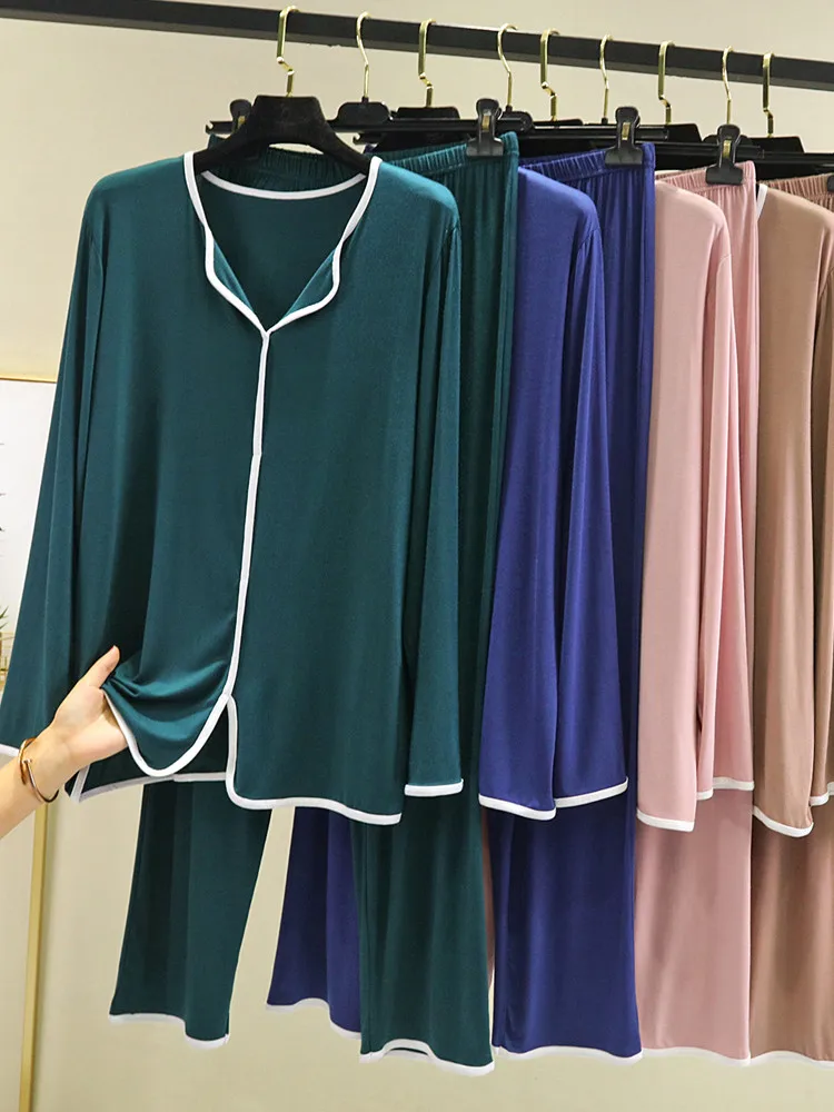 

2024 Spring Autumn Women's Modal Sleepwear Set Thin Long Sleeve Loose Casual Pants Two Piece Set Comfortable Breathable Night...