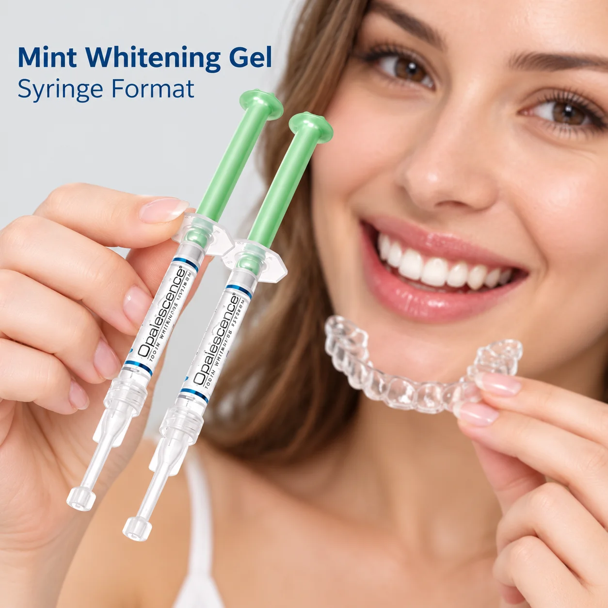 Mint Flavored Teeth Whitening Gel For Dental Tray Application With A Syringe Dispenser For Placing The Gel Into A Whitening Tray