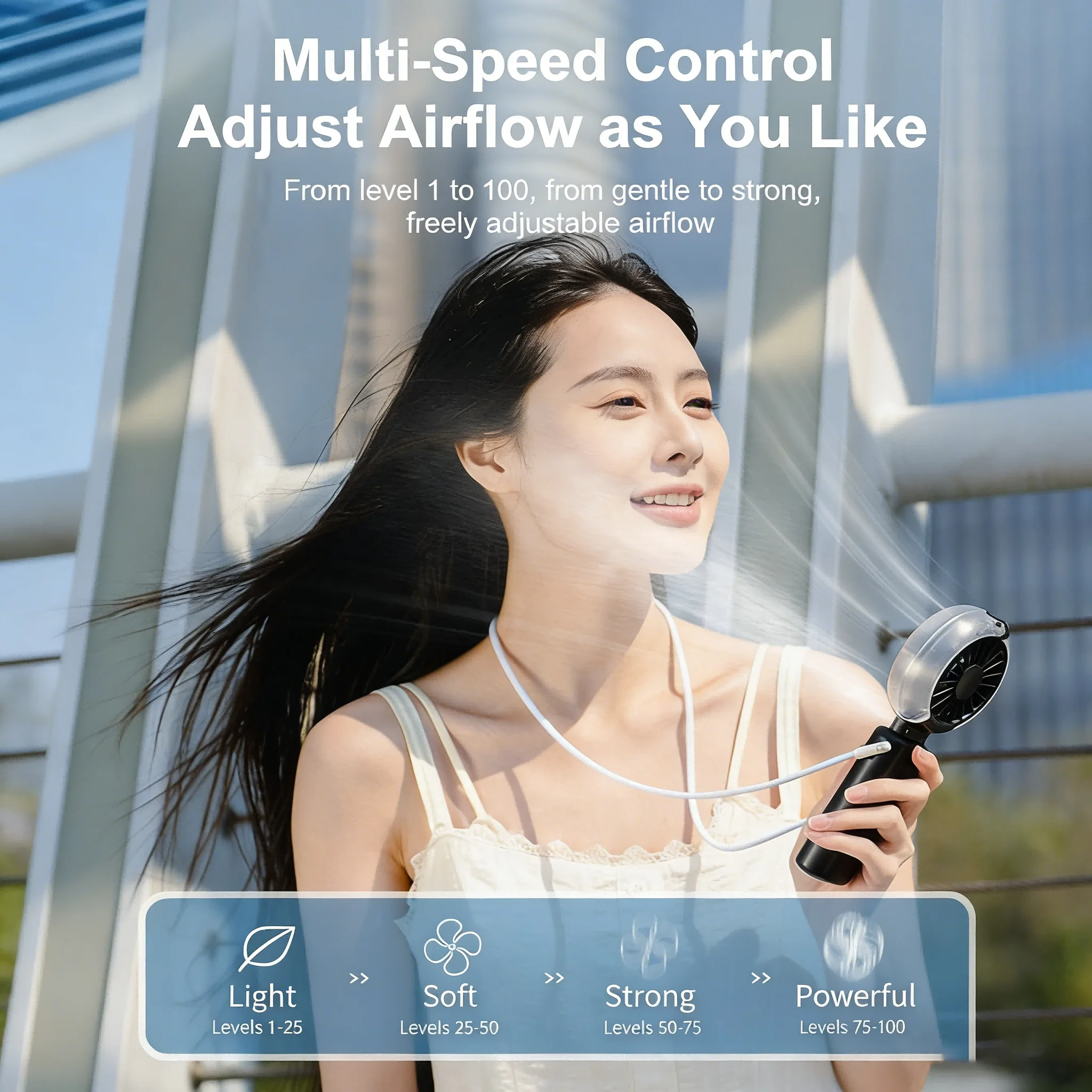 3-in-1 Portable Fan, 100 Stepless Speeds, 3600mAh Battery, LED Screen, Handheld/Neck/Desktop Clip Fan, Hands-Free USB Fan