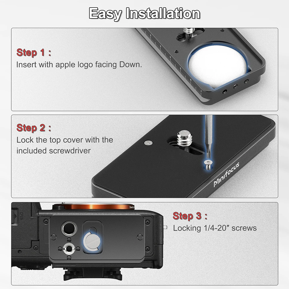 Minifocus AirTag Track Quick Release Plaat Camera QD Mount Adapter met 1/4 "-20 Schroef Voor Canon Sony Nikon Fujifilm Bodemplaat