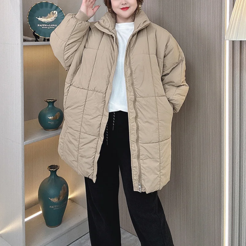 women parka winter new loose stand collar thickened medium long down cotton jacket 8547