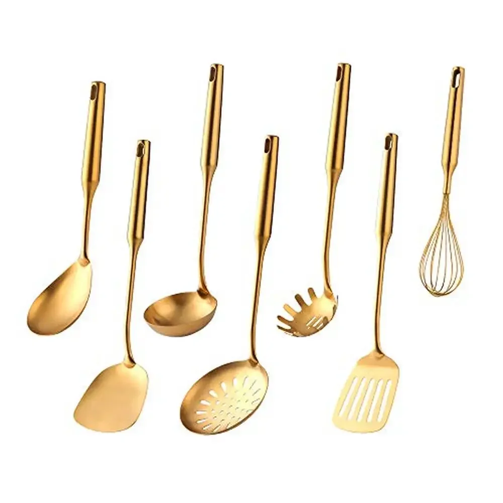 

7-Piece Stainless Steel Kitchen Utensil Set Wide Spatula Soup Ladle Strainer Ladle Slotted Spatula Spaghetti Server Rice Scoop