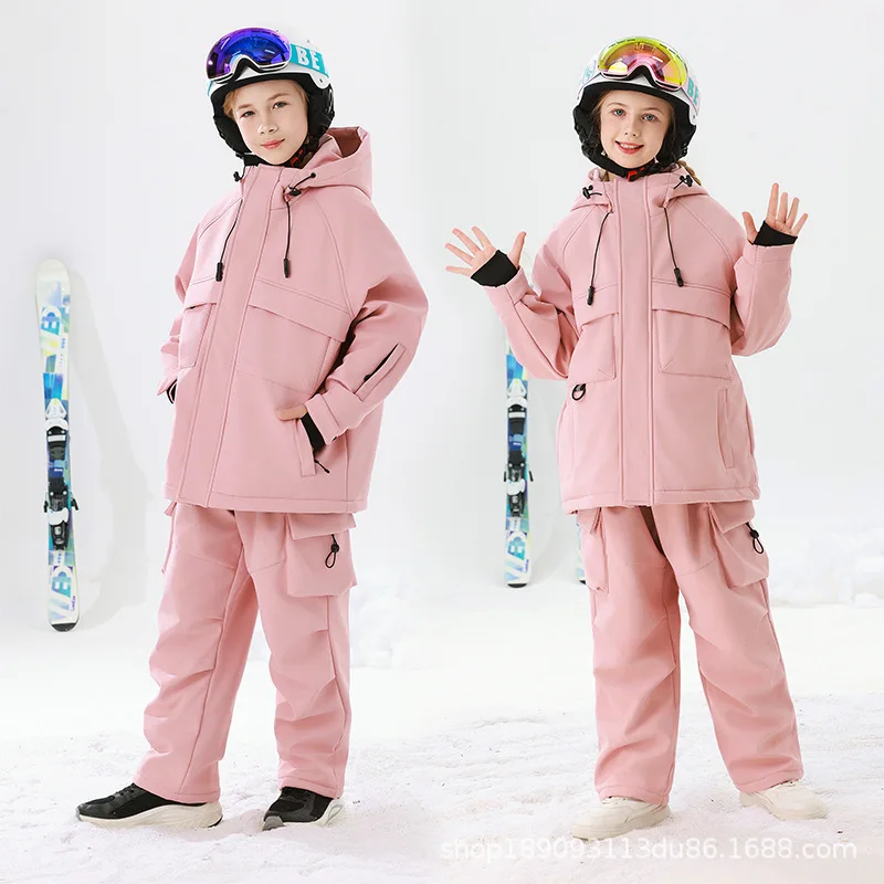 

Children's Ski Suit Set Boys And Girls Outdoor Thickened Waterproof Windproof Warm Baby Ski Pants
