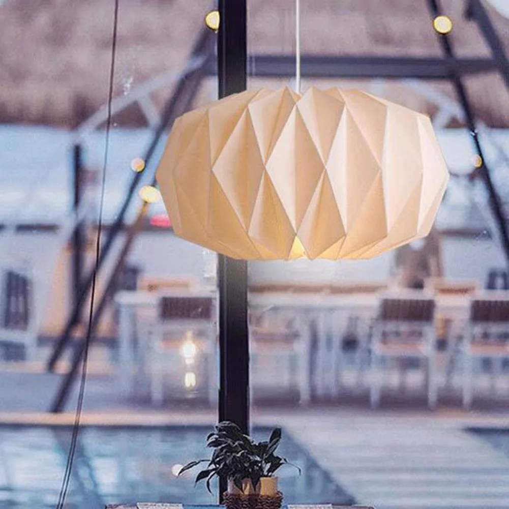 Nordic Paper Origami Lantern Shade Garlic/Diamond/Pumpkin Shaped Foldable Hanging Pendant Light Shade Home Decor