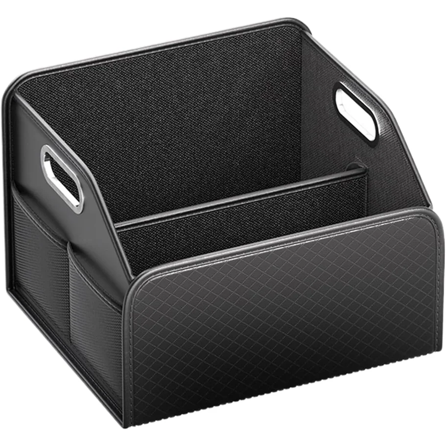 Rhombic PU Leather Car Trunk Organizer – Foldable & Collapsible Storage Box for SUV & MPV| Seat Back Boot Storage Solution