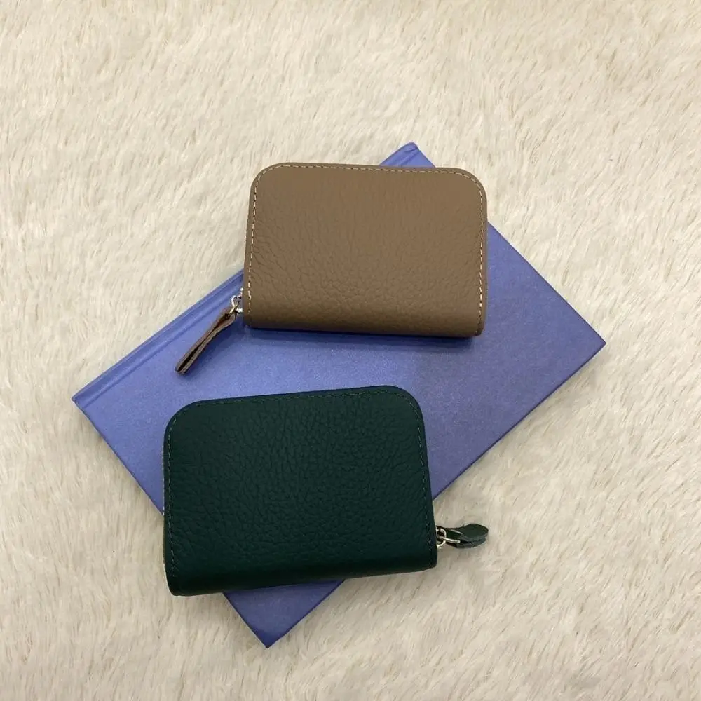 Leather Accordion Card Holder Accordion Compartments Zip Around Closure Zip Card Case Pebbled Texture 11-Card Slot