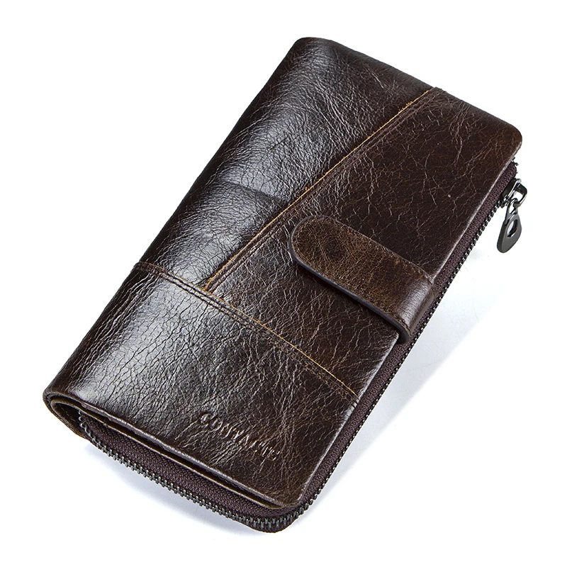 CONTACT\'S Genuine Leather Men Wallets High Quality Long Clutch Wallet Card Holder Coin Purses Phone Pockets Money Clip Men\'s Bag