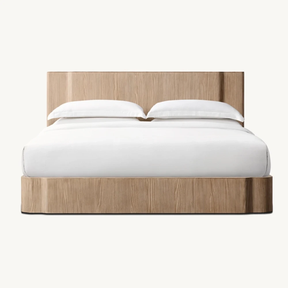 

Nordic Bedroom Furniture Modern Vintage Solid Wood Bed Frame Wooden Double Bed King Size