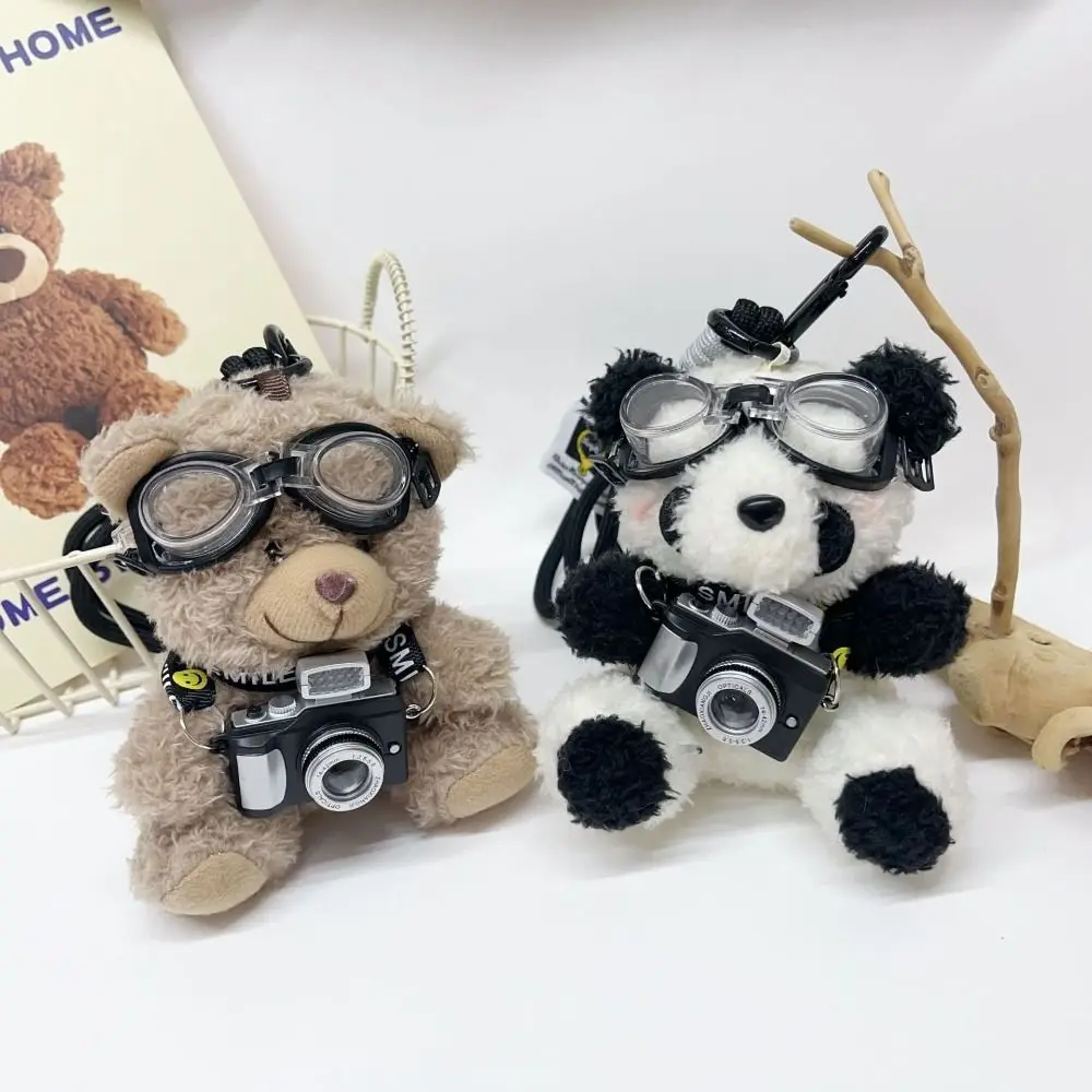 Key Accessories Cute Plush Doll Keychain Camera Stuffed Toys Bear Doll Pendant Pilot with Glasses Car Key Ring Girls Gift