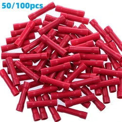 50/100pcs Red Butt Connectors Crimp 22-16 AWG Butt Connector Insulated PVC Wire Butt Splice Connectors 22-16 Gauge