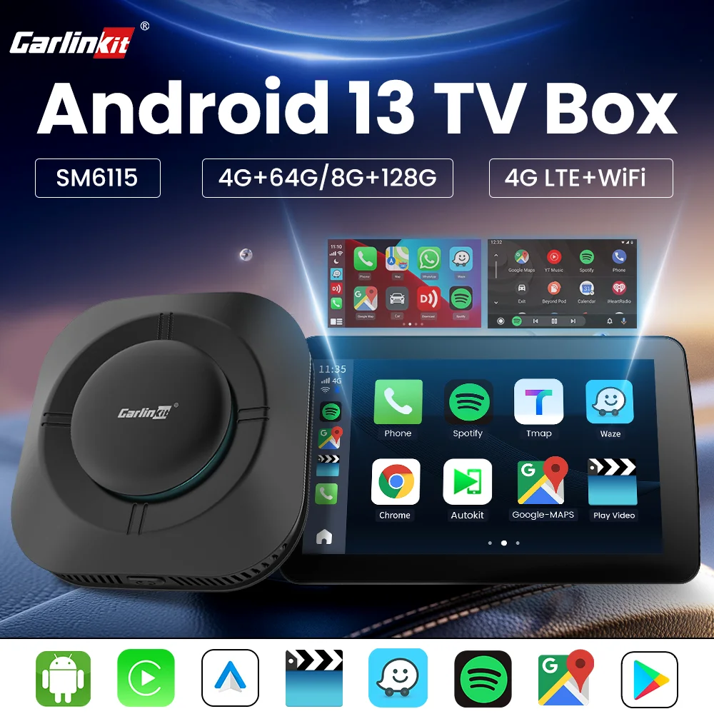 Carlinkit Tbox S2 Wireless Android Auto Carplay Car Partner Robot LED Car Accessories Android 13 TV Box SM6115 FOTA Extend 512G