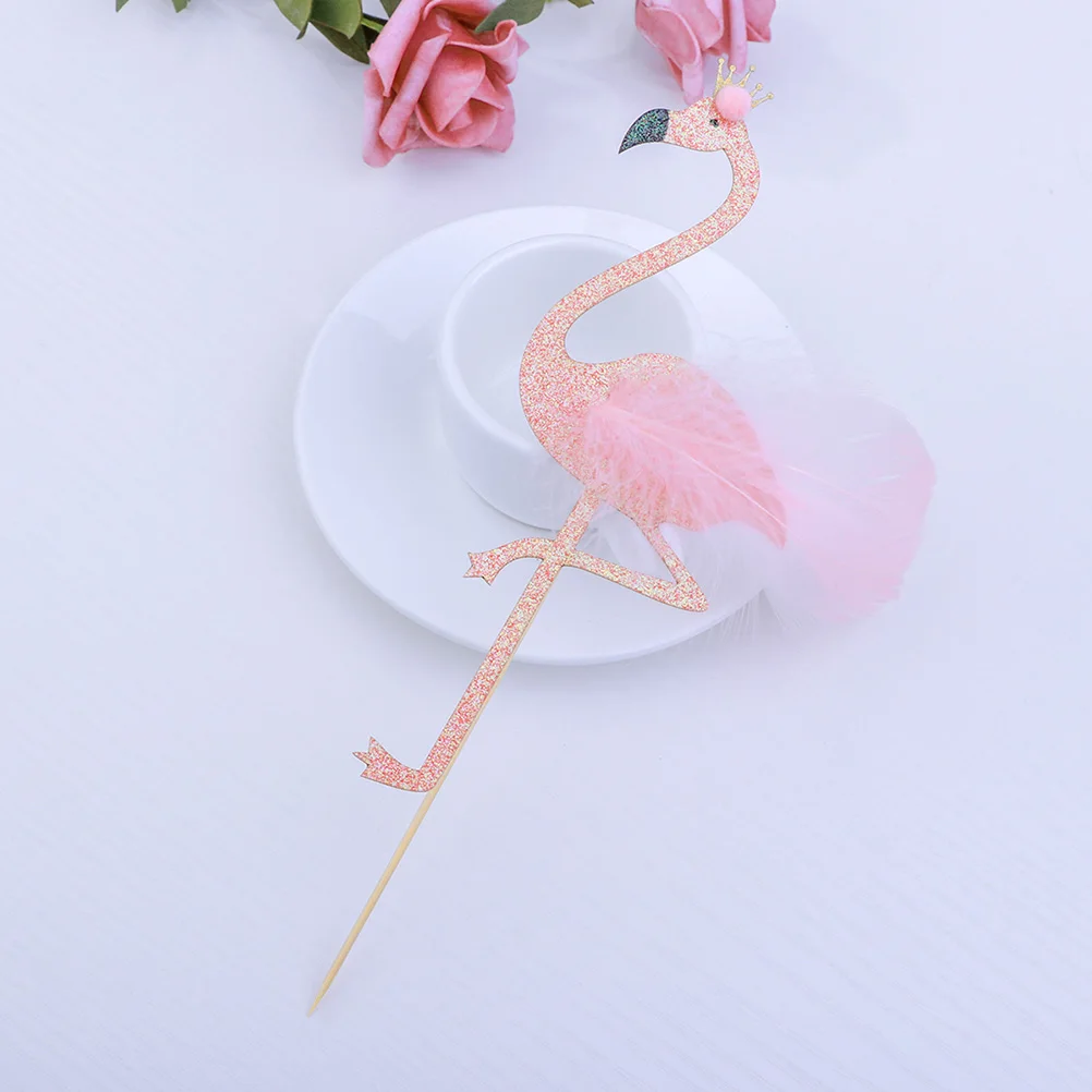 

3pcs Flamingo Dessert Bamboo Birthday Cake Decor Inserts Dessert Decor Safe Material Kids Cake Inserts Party