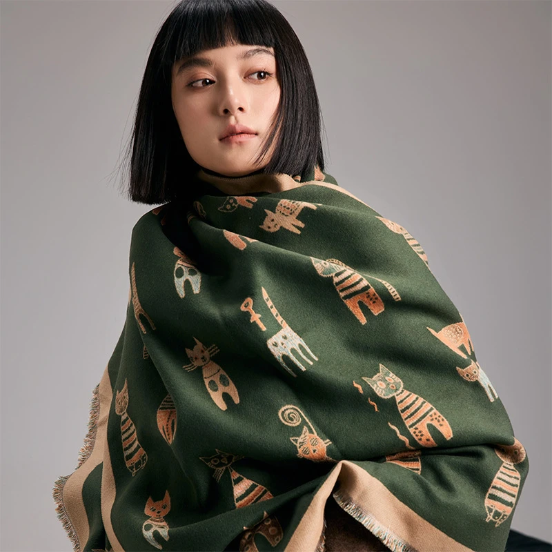 

Зимний кашемировый шарф, женский роскошный кошачий принт, женская шаль, шарфы, женское толстое теплое одеяло, подарок, Echarpe, пашмина