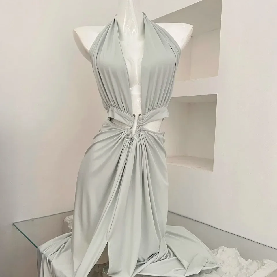 

Deep V Sexy Neck Hanging Dress, Women'S Summer New Design, Waist Exposed Seaside Vacation Temperament Skirt