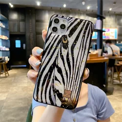 Glitter Gold Foil Silicone Phone Case For iPhone 16 15 14 13 12 11 Pro Max Plus Cute Painted Flower Zebra Leopard Dog Leaf Cover