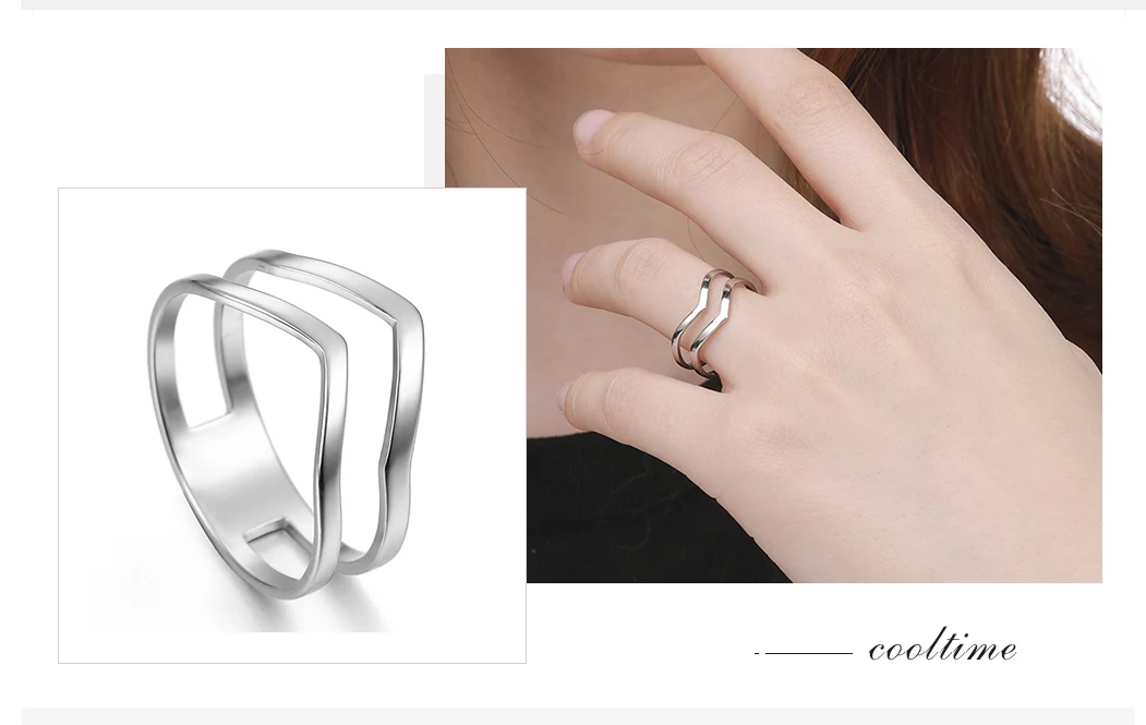 COOLTIME Einfacher modischer Wellenring aus Edelstahl, geometrisch, Party-Fingerringe, Schmuck, Geburtstagsgeschenk für Frauen – Detail 7