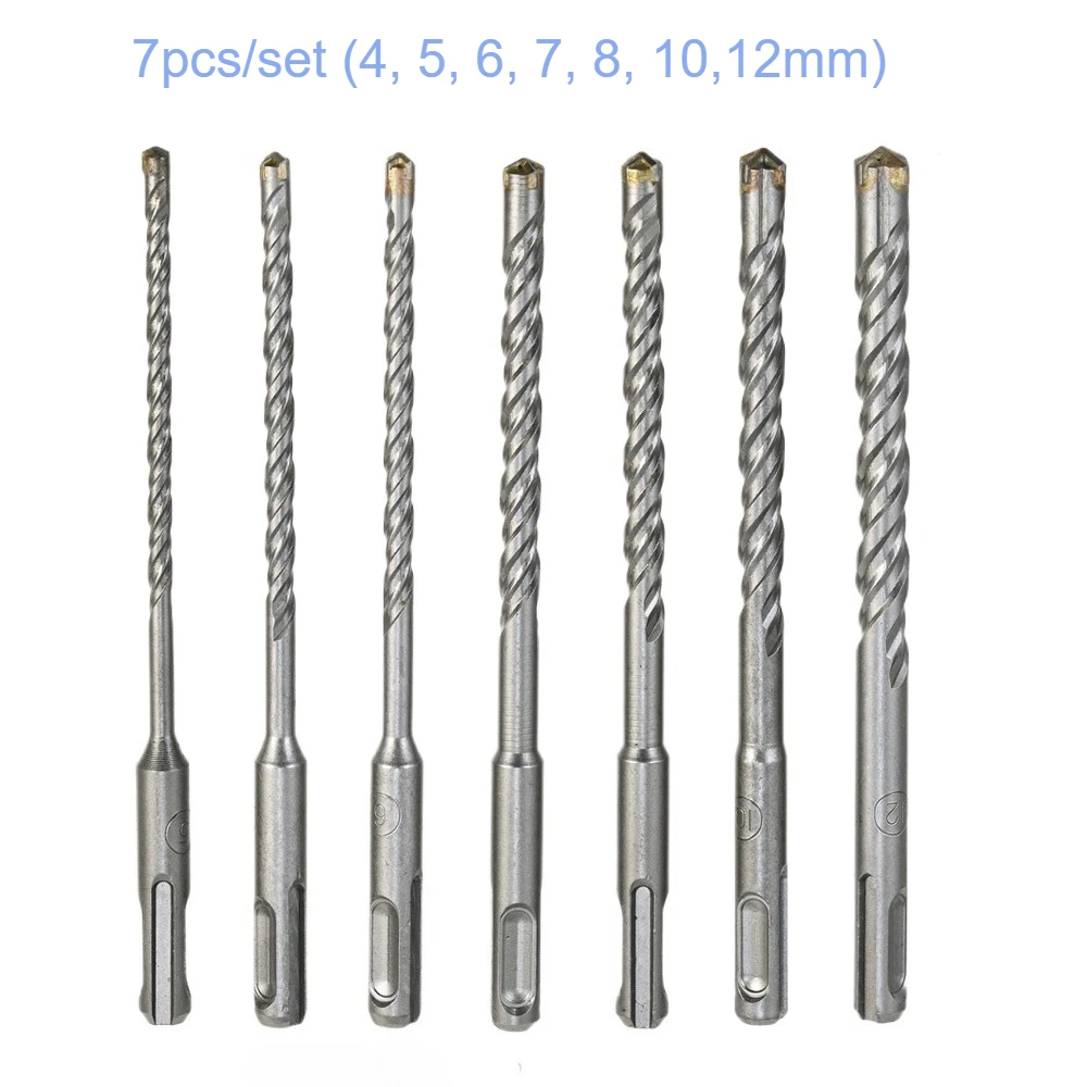 

Набор сверл SDS Plus, 7 шт., сверло по бетону 110 мм (диаметр 4, 5, 6, 7, 8, 10,12 мм), ударное сверло с 4 режущими краями