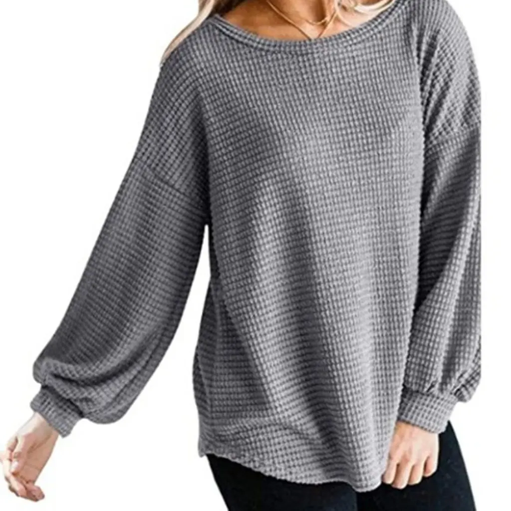 

Women's plus Size Casual Shirt round Neck Lantern Sleeve European And American Style Autumn Winter Fashion Streetwear