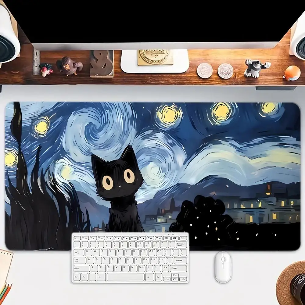 

XXL Starry Sky Cute Kawaii Cat Mouse Pad Large mouse pad, desk pad, anti slip base, washable for office and home use