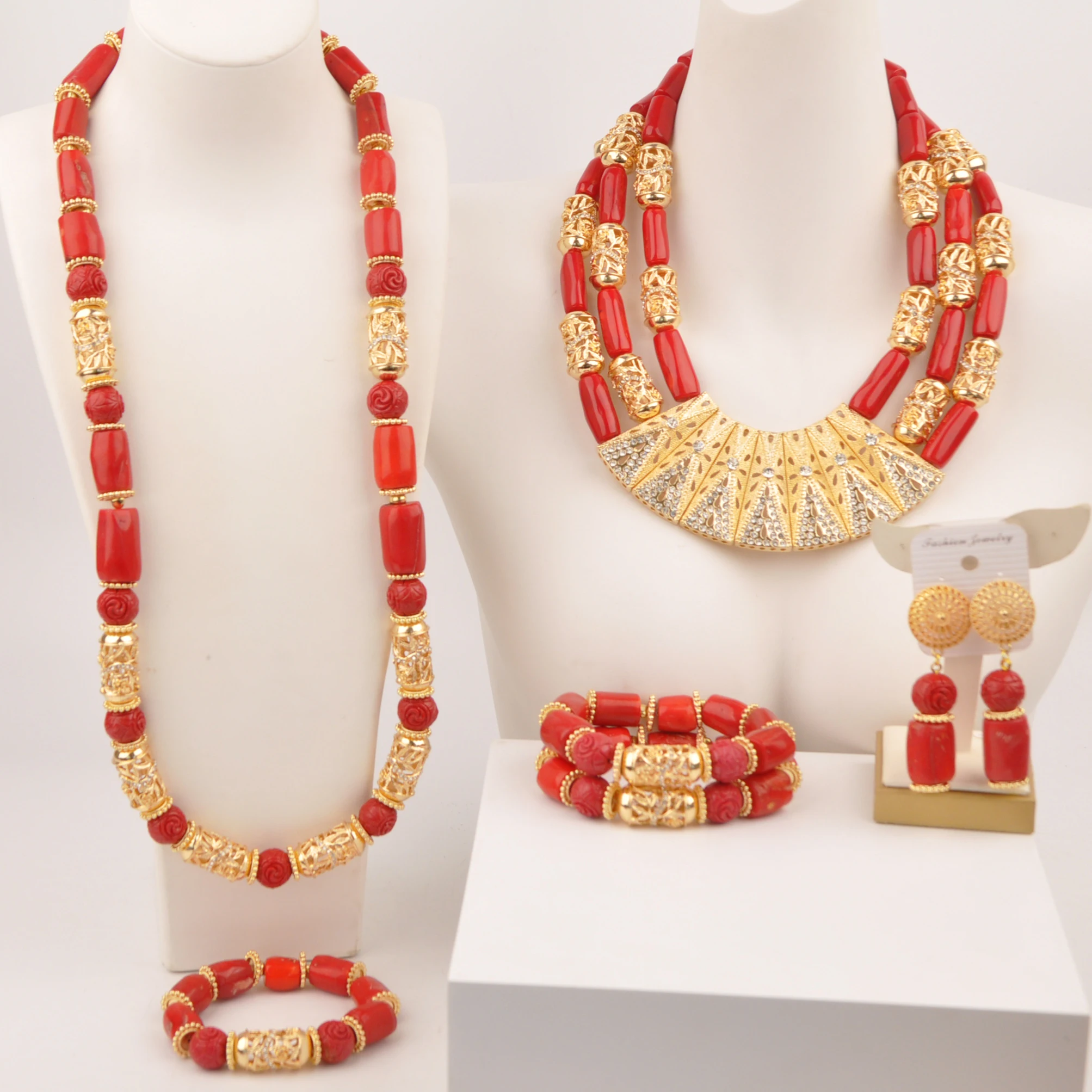 

Red natural coral necklace African wedding jewelry collection