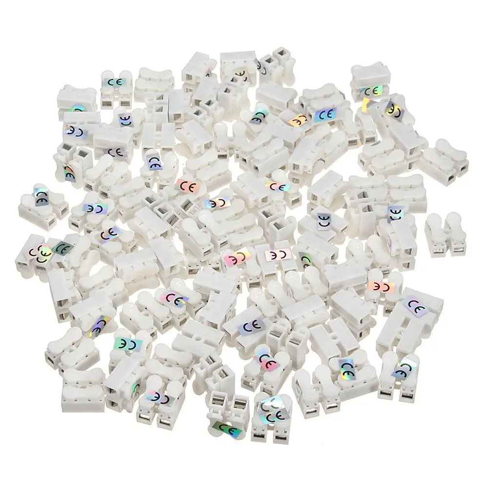 100Pcs Plastic 2 Pin Push Quick Cable Connector Wiring Terminal 10A 250V