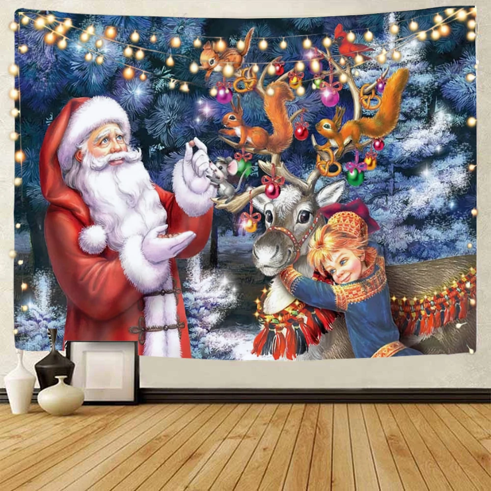 

Santa Claus, Christmas tree, Christmas elk Christmas background decoration tapestry Christmas home background decoration tapestr