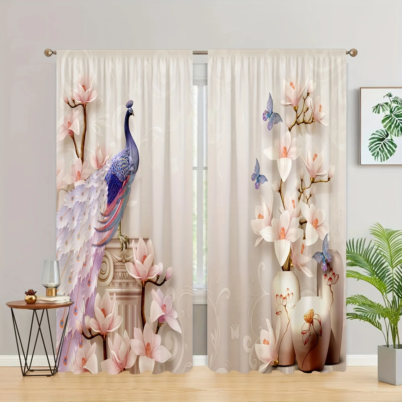 2pcs Gothic Peacock Animal Flower Retro Style Curtains Window Treatment for Bedroom Office Kitchen Living Room Study Home Decor