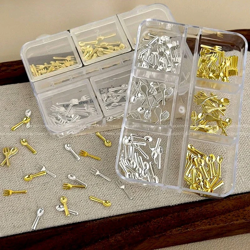 Vaisselle à rivets semi-circulaires en alliage, fourchette en métal cuillère Punk étoile nœud papillon perle perle accessoires de Nail Art décorations outil de manucure