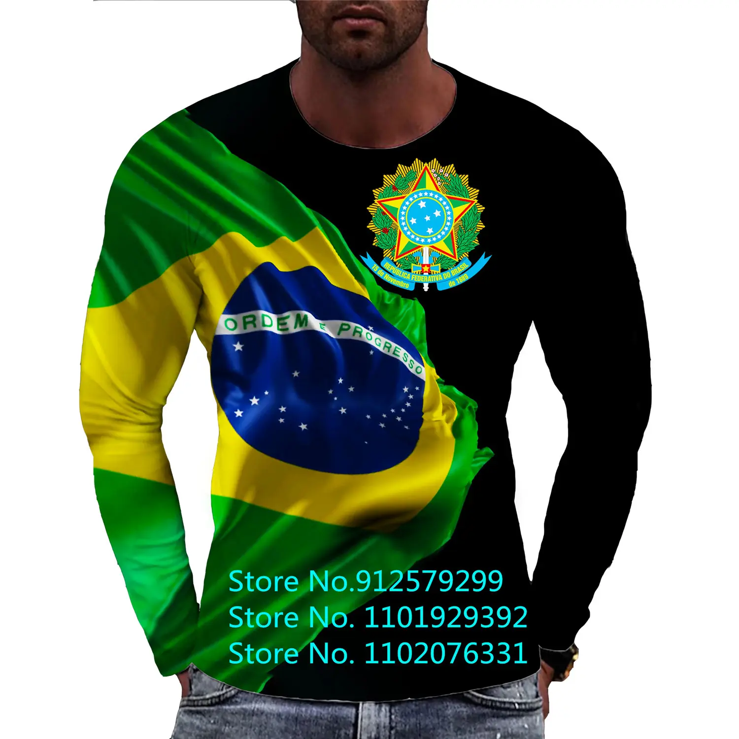 2022 Men\'s Brazil Flag Graphic T-Shirt Fashion 3d Print Brasil Long Sleeve Tops Streetwear Sports Pullover