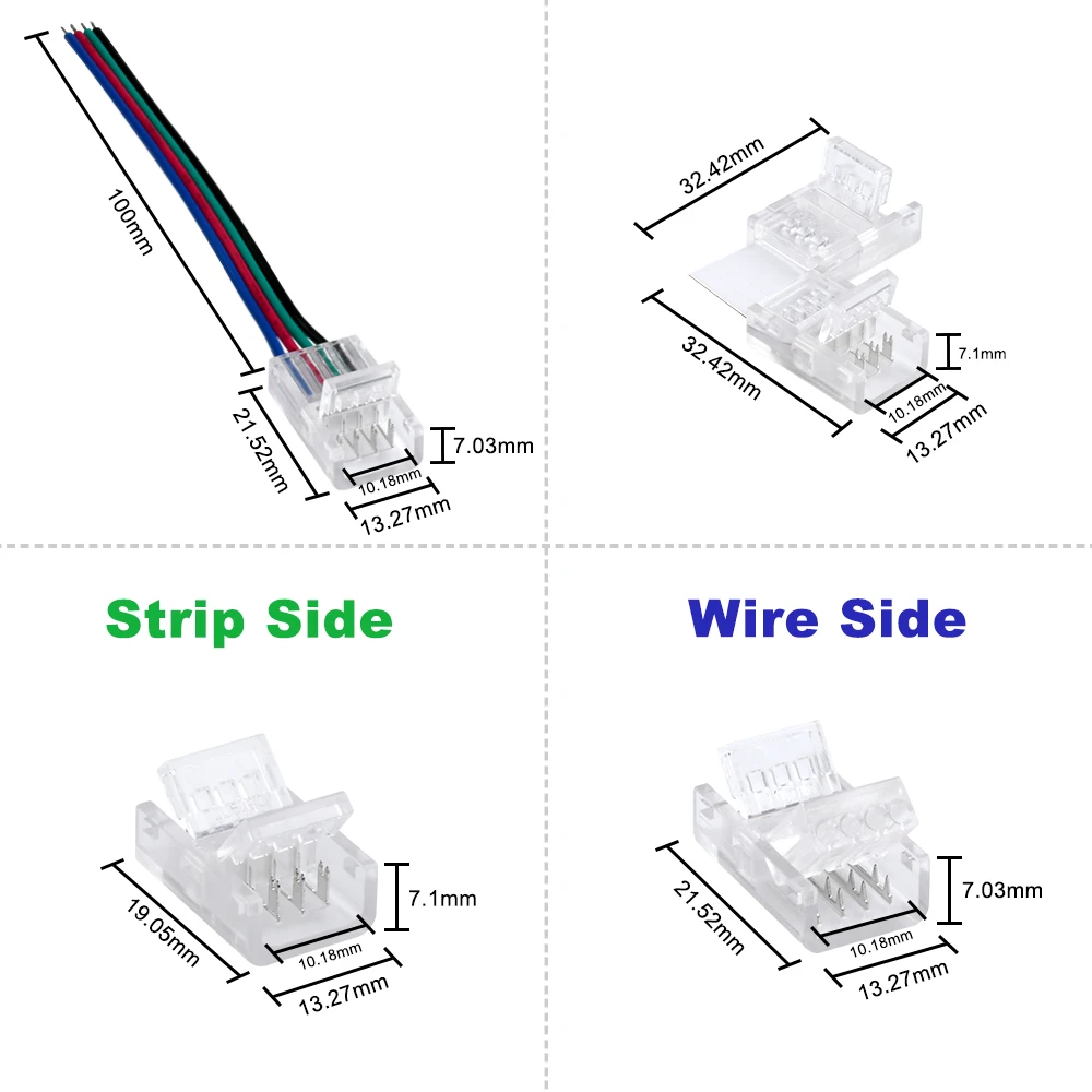 Złącze listwy RGB LED do 10mm 4pin IP20 IP65 5050 2835 SMD światła taśma RGB L kształt przewód zasilający przedłużacz złącza narożne