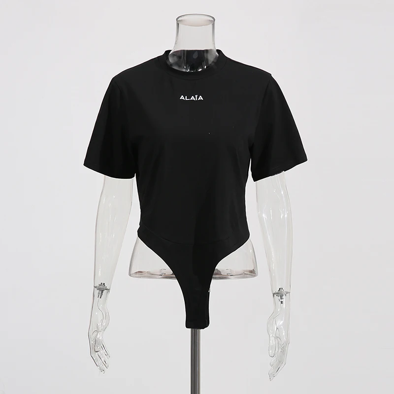 TWOTWINSTYLE Solid American Sexy Slimming Tees for Women O Neck Short Sleeve Patchwork Letter Irrgular T Shirts Female New