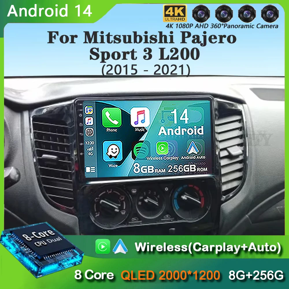 

Автомагнитола на Android 14 для Mitsubishi Pajero Sport 3 L200 2015-2019, мультимедийный плеер с навигацией, GPS, стерео, Wi-Fi и 4G DVD