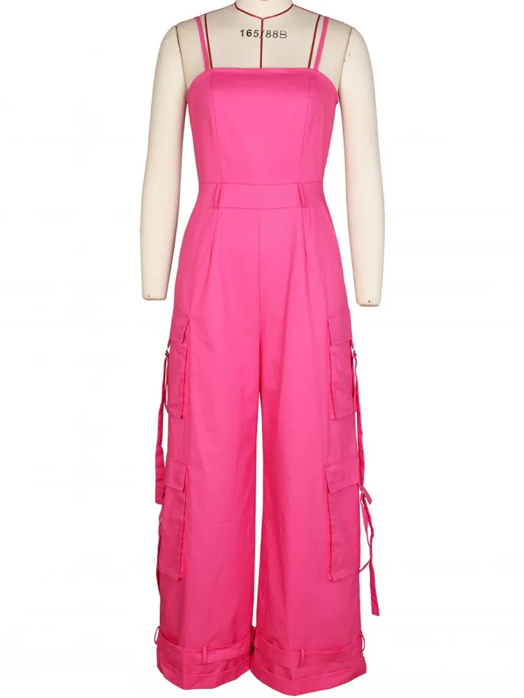 Solid Color Women Jumpsuits For Spring Summer Sleeveless Bandage Loose Fashion Streetwear Overalls Wide Leg Pants Trousers 2024