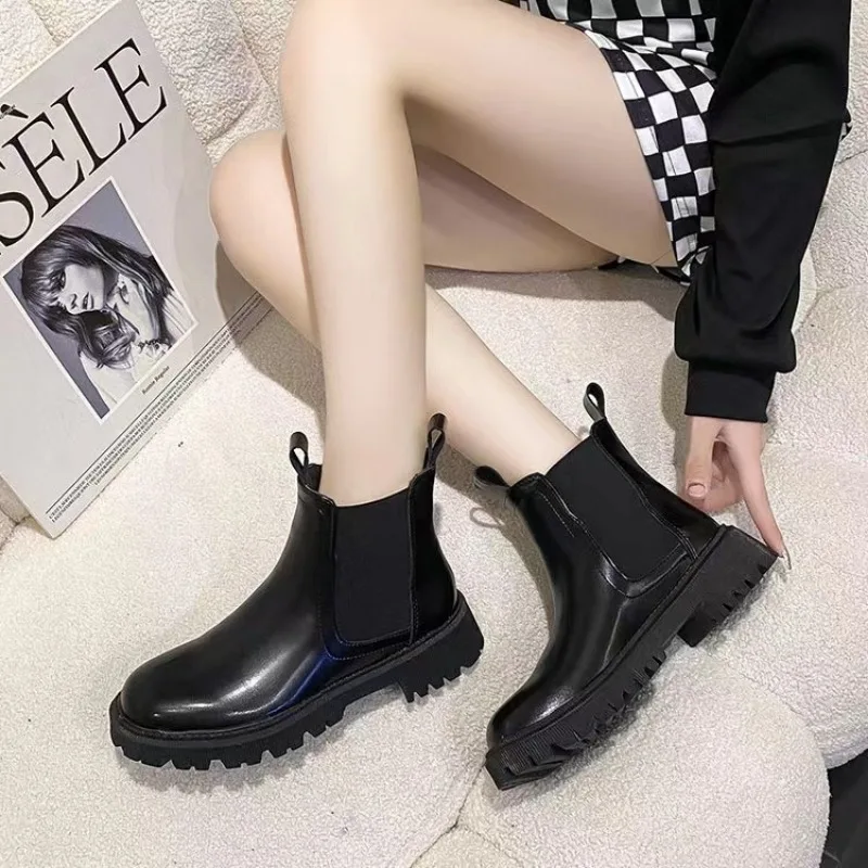 Autumn Winter Chelsea Boots Women 2023 Platform Brown Black Beige White Ankle Boots For Women Fur Short Chunky Punk Gothic Shoes