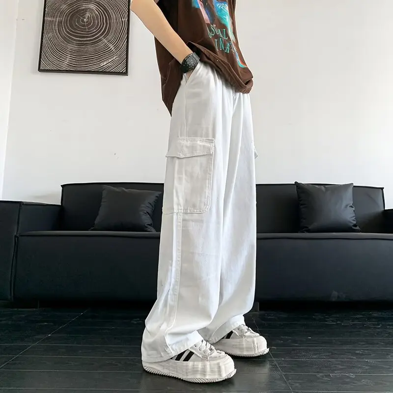 

American High Street Workwear Jeans Men's Loose Straight Leg Wide Leg Pants Autumn White Versatile Casual Trousers Trendy Brand