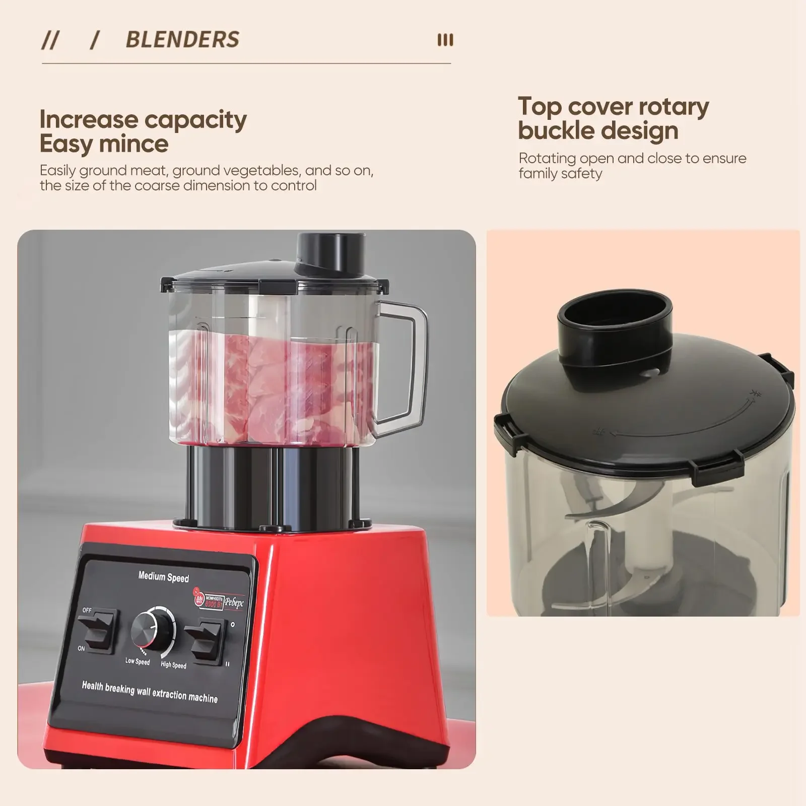 9500 W Kraftstofftischmixer Entsafter Smoothie Maker 3-in-1 0,5/1,5/3 l Behälter Küchenmaschine Blenderboxer für Eis Nuss Obst – Detail 5