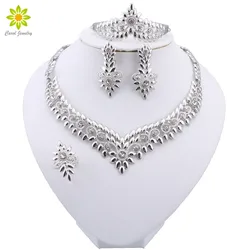 Trend African Jewelry Set For Women Fashion Dubai Wedding Earrings For Bridal Nigerian Design Sliver Plated Necklace Set