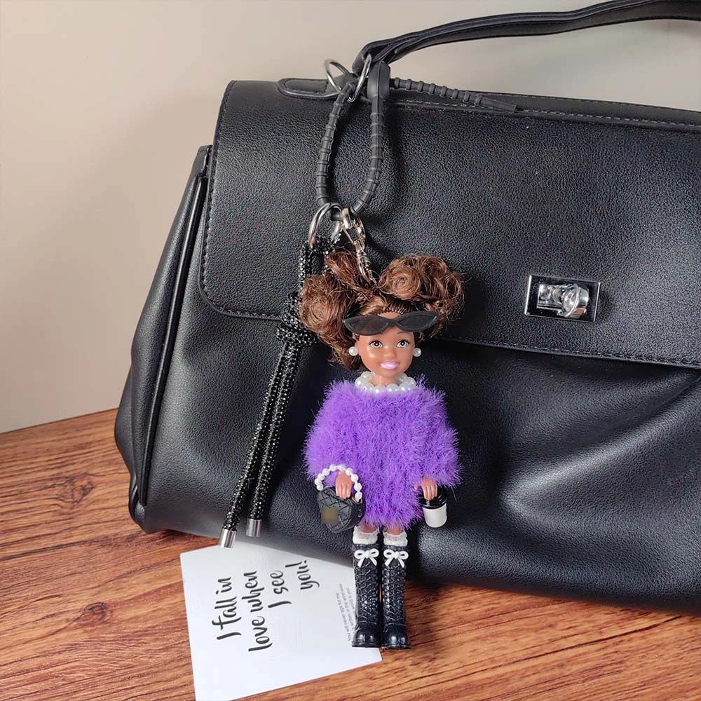 Porte-clés poupée princesse fille peau noire africaine, Version coréenne, pendentif mode petit parfumé 1/12 poupée BJD, porte-clés exquis