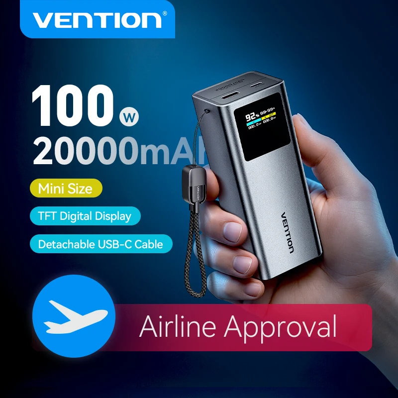 Vention 140W 100W 보조베터리 27000mAh PD 노트북 용 고속 충전 휴대용 보조베터리 Xiaomi Macbook 고속 충전 외장 배터리