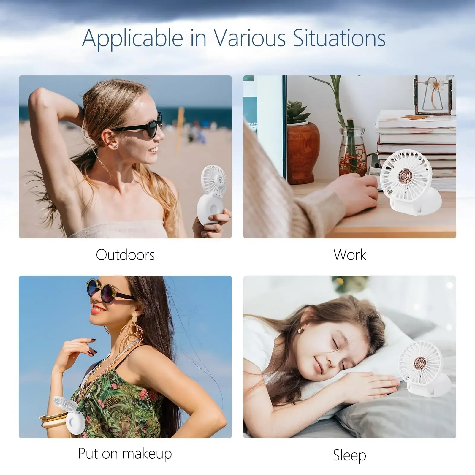 3-скоростной настольный портативный воздухоохладитель с сильным ветром, летний мини-вентилятор для шеи, USB перезаряжаемый складной вентилятор, для кемпинга