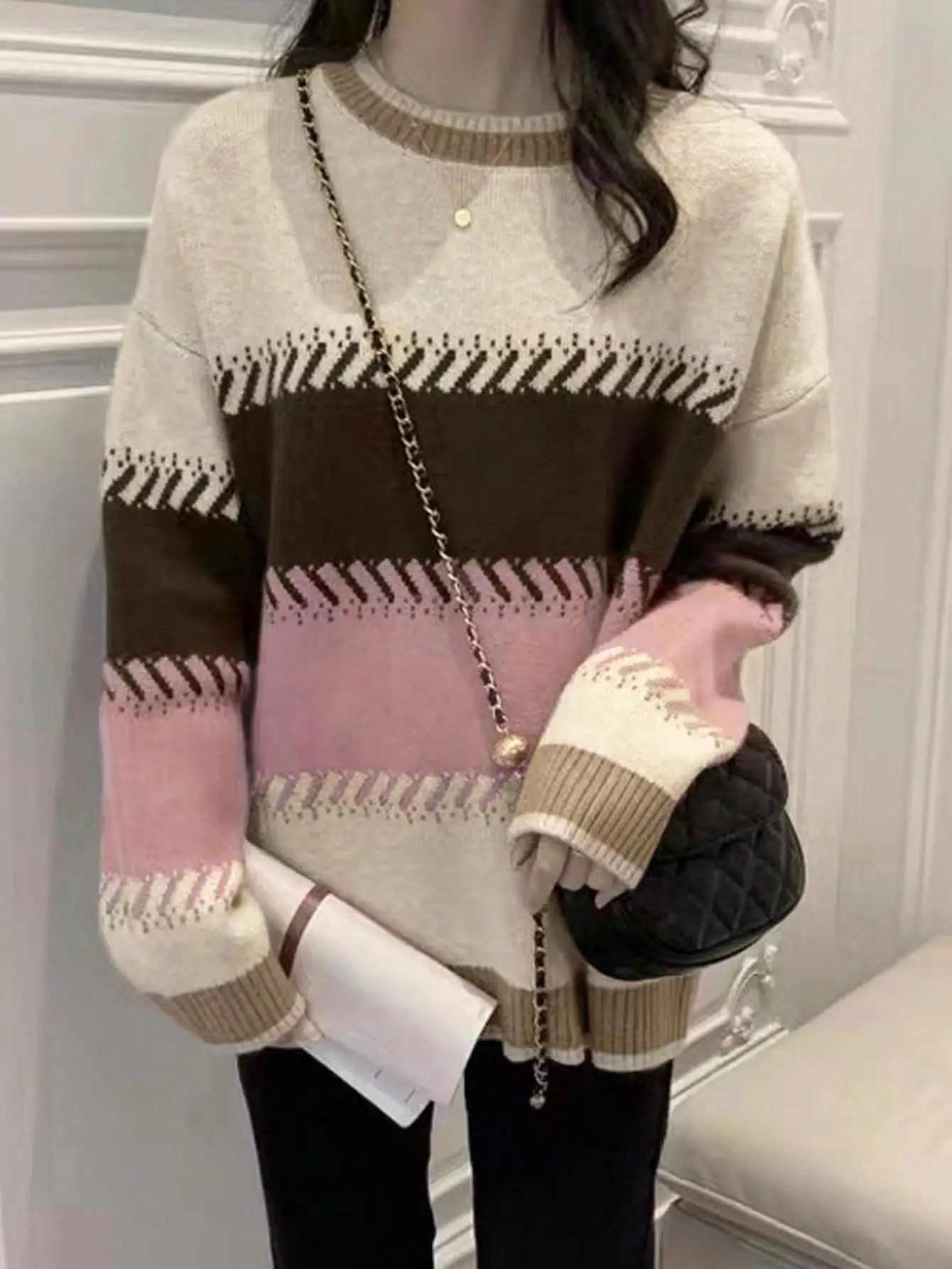 

Ladies Faionable Knitted Sweater Colion Color Lazy Sle Winter Small Size Trendy Knitwear Autumn Season Warmth Heat