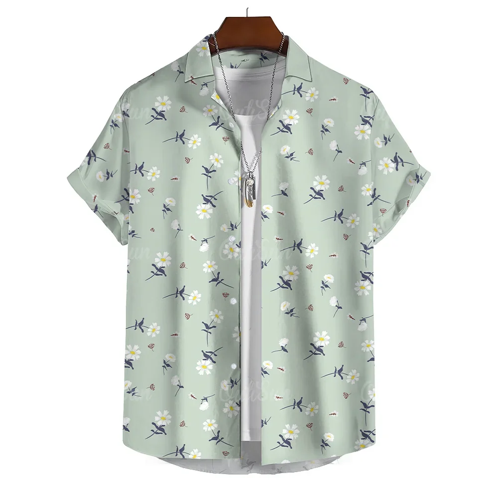 Camisa havaiana com estampa floral 3D masculina, simples, casual, manga curta, solta, plus size, diária