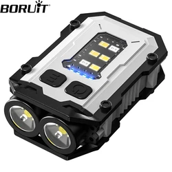 BORUiT Portable LED Keychain EDC Flashlight Work Light Type-C Rechargeable Mini Torch with Magnet PenClip Camping Pocket Lantern