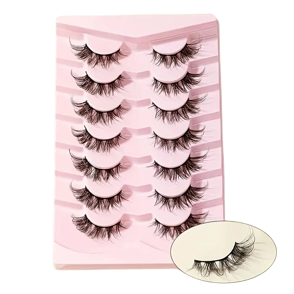 7 Pairs False Eyelashes, Cat Eye Look Lashes, Natural Lashes, Fluffy 8DFaux cat Lashes, Thick Curly Fake Eyelashes Strip Lashes