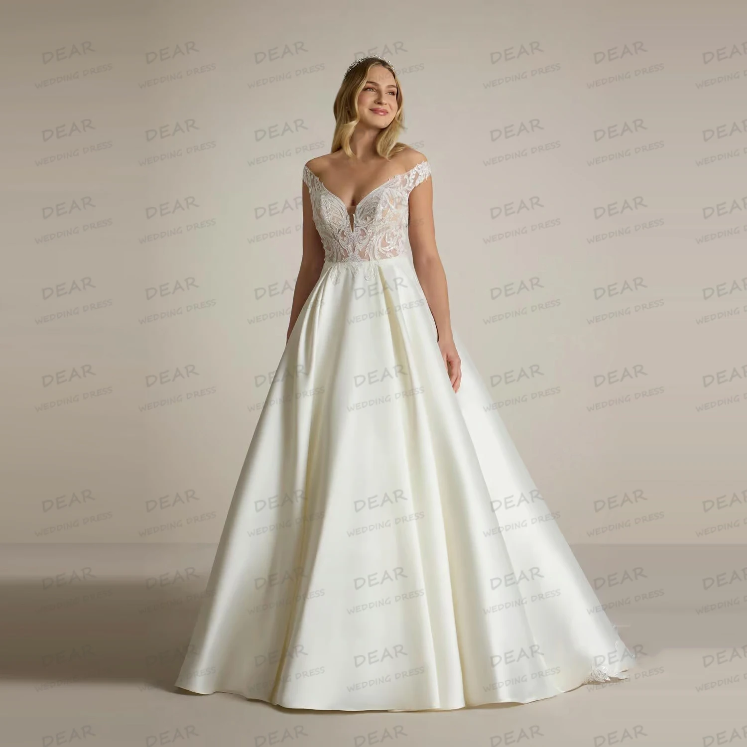 

Simple Wedding Dresses Women's A Line Appliques Sleeveless Sweetheart Off Shoulder Satin Bride Gowns Vestido De Novia Customized