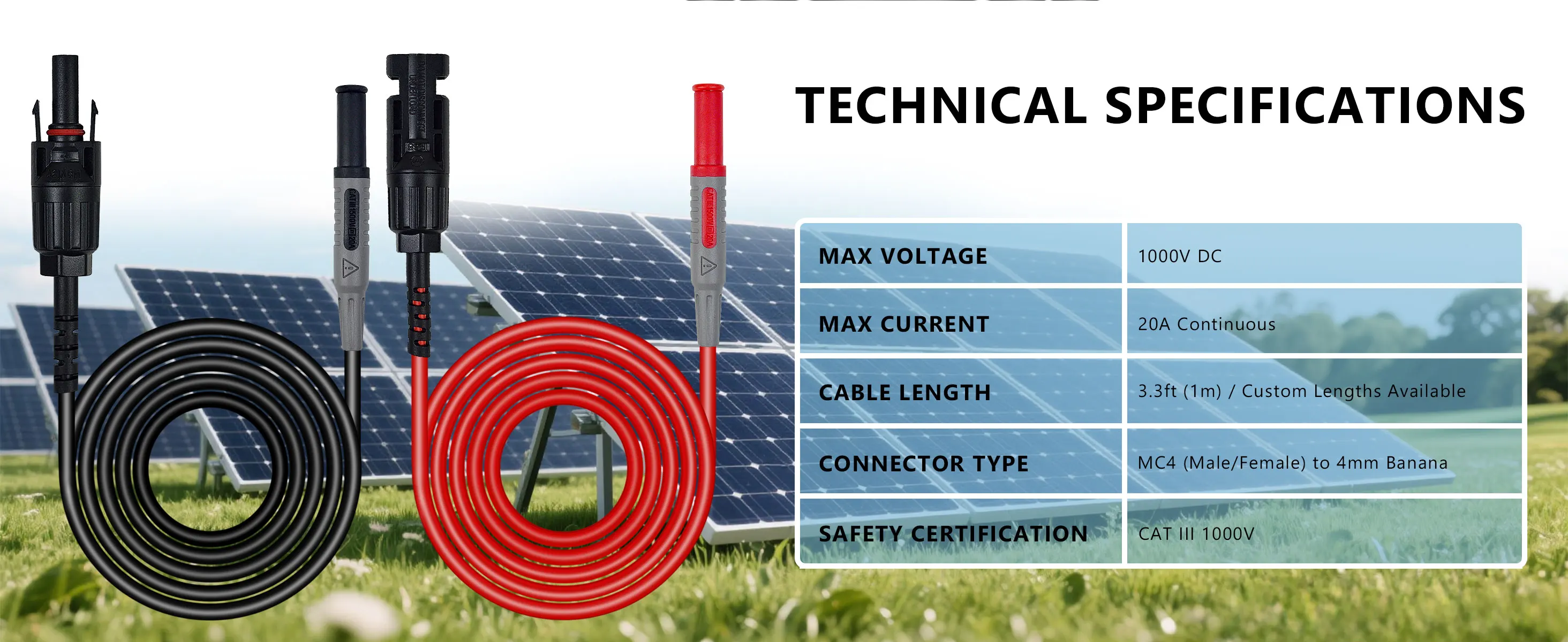ZIBOO PVLEAD1 Solar-zu-4-mm-Messleitungsset, Solartestkabel drähte 1000 V/20 A für Photovoltaik-Solarpanelsystem. – Detail 3