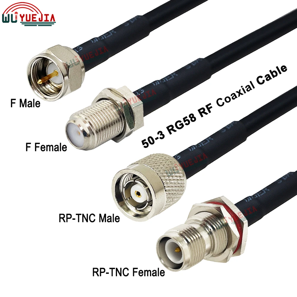 

RP-TNC Male or RP-TNC Female to F Type Male Plug Female Jack Connector RG58/U RF Coaxial Cable Extension Jumper 10 CM~30 Meters