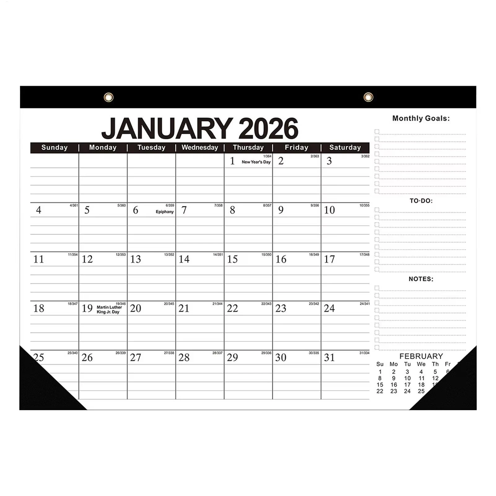 

Новый черный художественный календарь 2026 года с градиентным черным фоном и печатными линиями, отрывная технология обработки кромок.