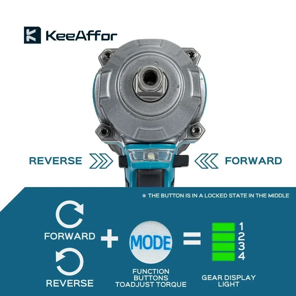 KEEAFFOR 1200N.M Borstelloze Elektrische Slagmoersleutel 1/2 Inch Draadloze Elektrische Schroevendraaier Boor Power Tool Voor Makita 18V Batterij